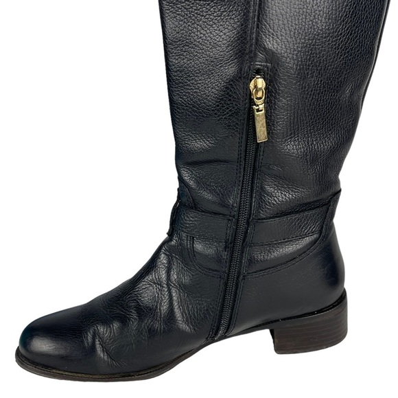 BANANA REPUBLIC BLACK LEATHER EQUESTRIAN STYLE KNEE HIGH BUCKLE ZIP UP BOOTS - Picture 9 of 13